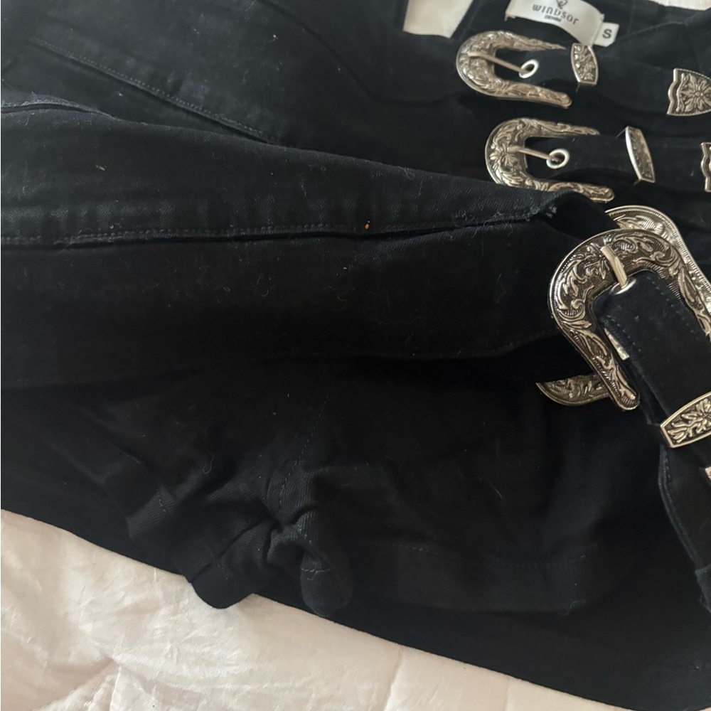 Windsor Black Shorts with Silver Buckles